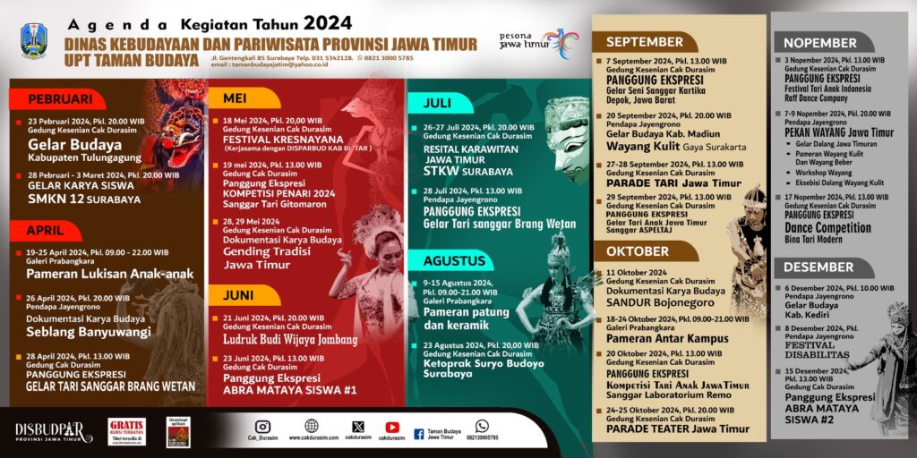 KALENDER ACARA KEGIATAN TAMAN BUDAYA JAWA TIMUR TAHUN 2024 | Cak Durasim